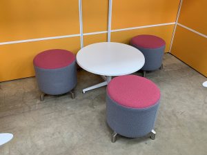 Set of 4 Low Stools in Grey & Pink with Polished Aluminium Feet