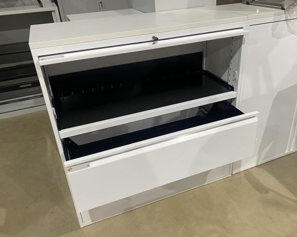 Used Metal Combination Cabinet in White with White Melamine Top - Image 3