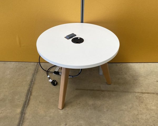 White Round Coffee Table with Power Module