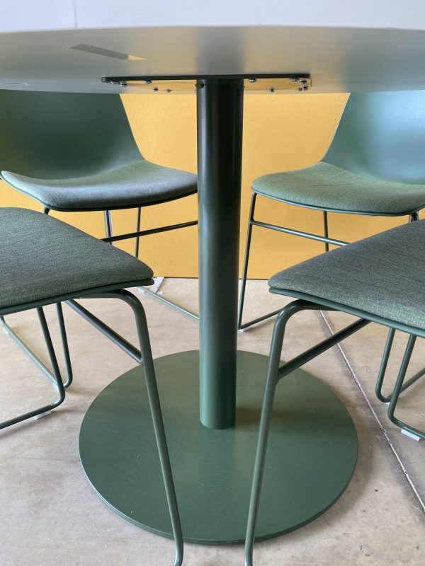 Round Meeting Table with White Top & Green Column Base - Image 3