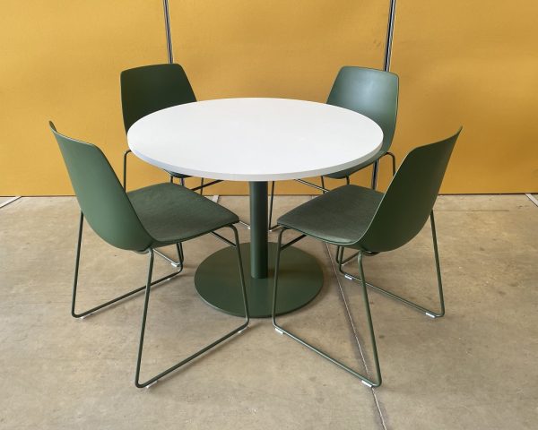 Round Meeting Table with White Top & Green Column Base - Image 2