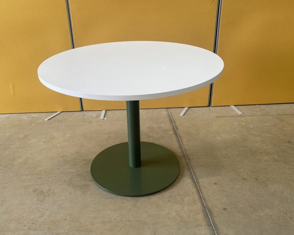 Round Meeting Table with White Top & Green Column Base