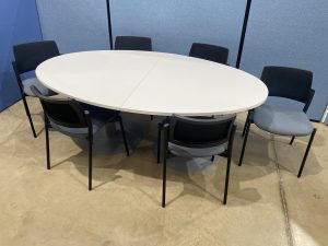 2 Pc. Oval Meeting Table in White with 6 Stacking Chairs