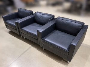 Modern Black Leather Armchairs - Set of 3
