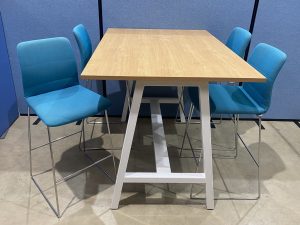 High Table in Oak with White Metal Frame