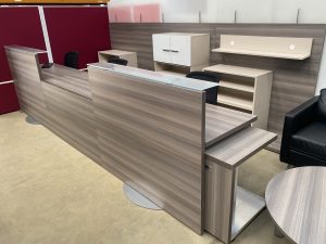 Reception Desk in Cedar with Storage Wall