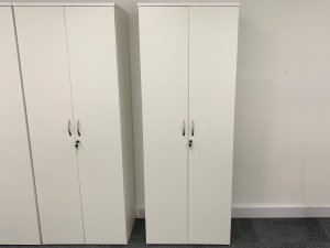 Tall Double Door Cupboard in White - Used