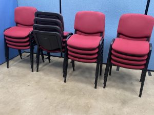 ISO Stacking Chairs x 16 | Black Frame | Claret Fabric | Used