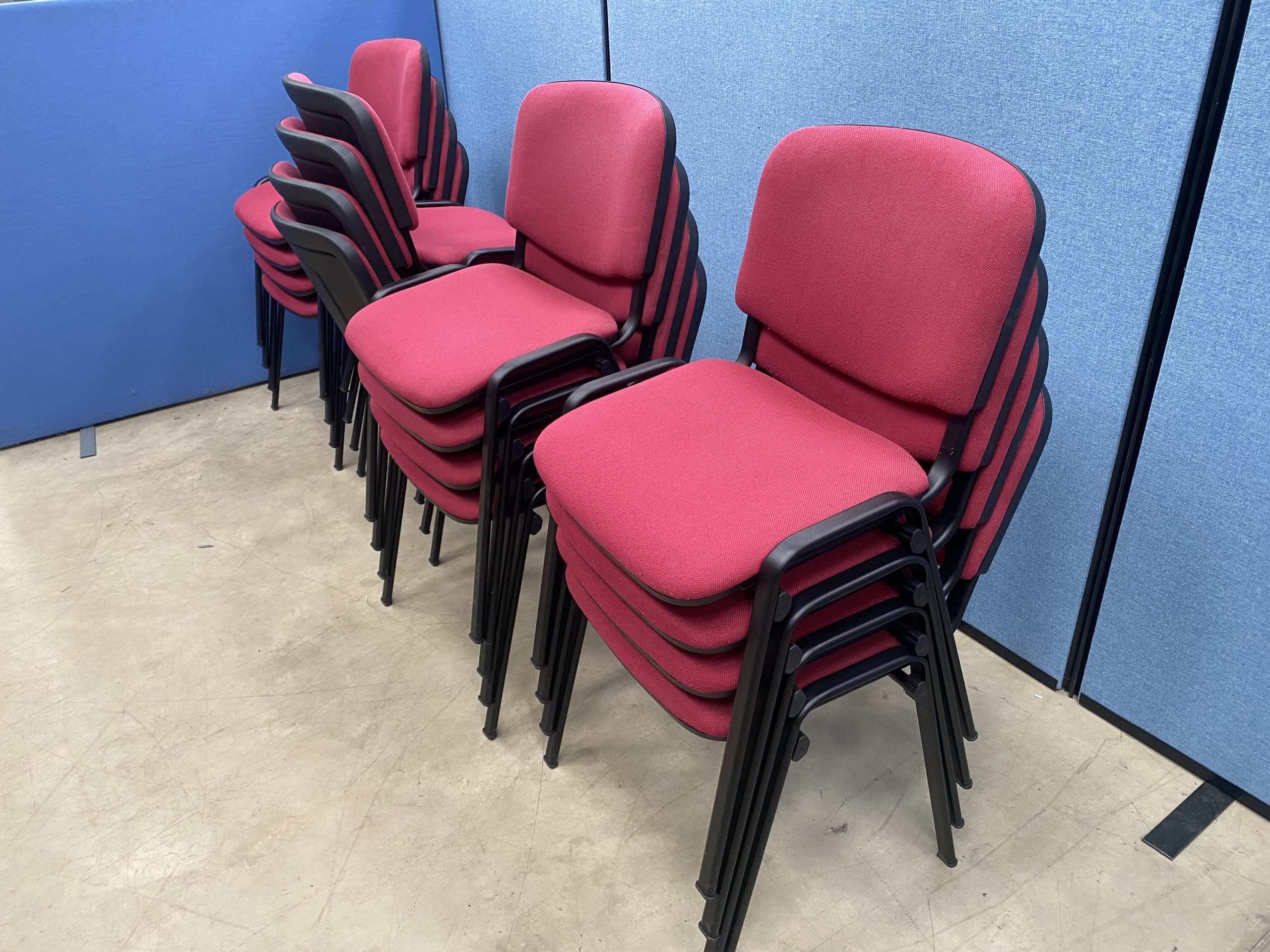 ISO Stacking Chairs x 16 | Black Frame | Claret Fabric | Used - Image 3