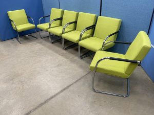 Set of 6 Meeting Chairs in a Light Green Fabric - Used
