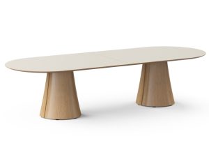 Botany Racetrack Meeting Table with Wooden Base - 2 Piece Top